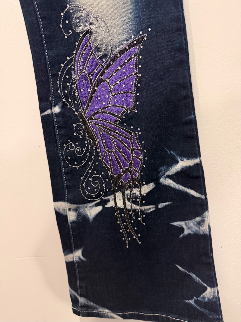 Women's Purple Butterfly Embellished Flare Jeans - Picture 9 of 11
